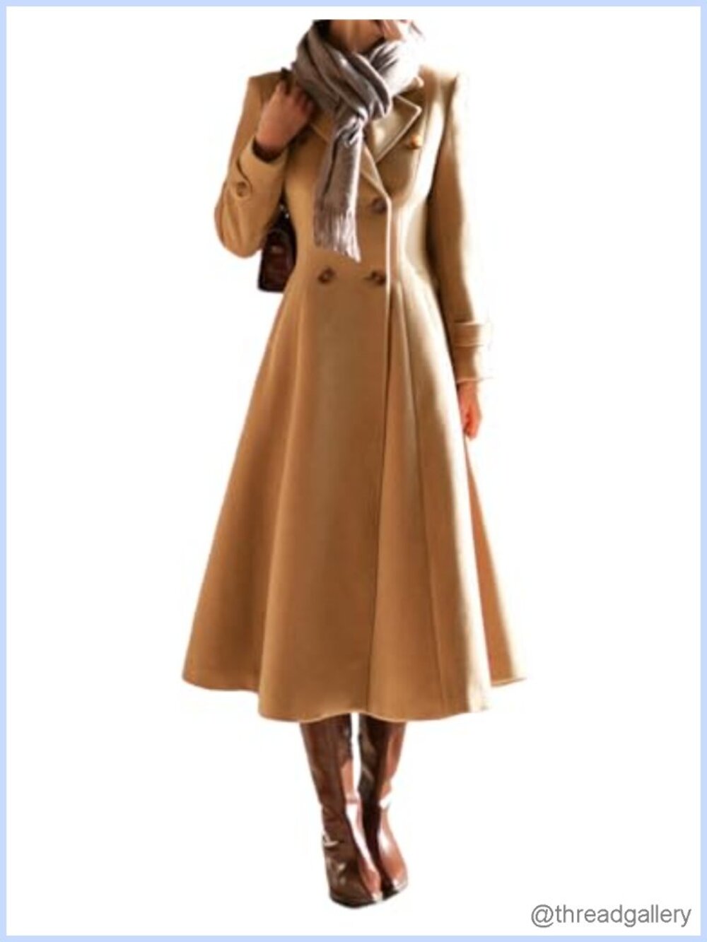 Womens Long Wool Blend Pea Coat Double Breasted Trench Coat Notch Lapel Slim Fit